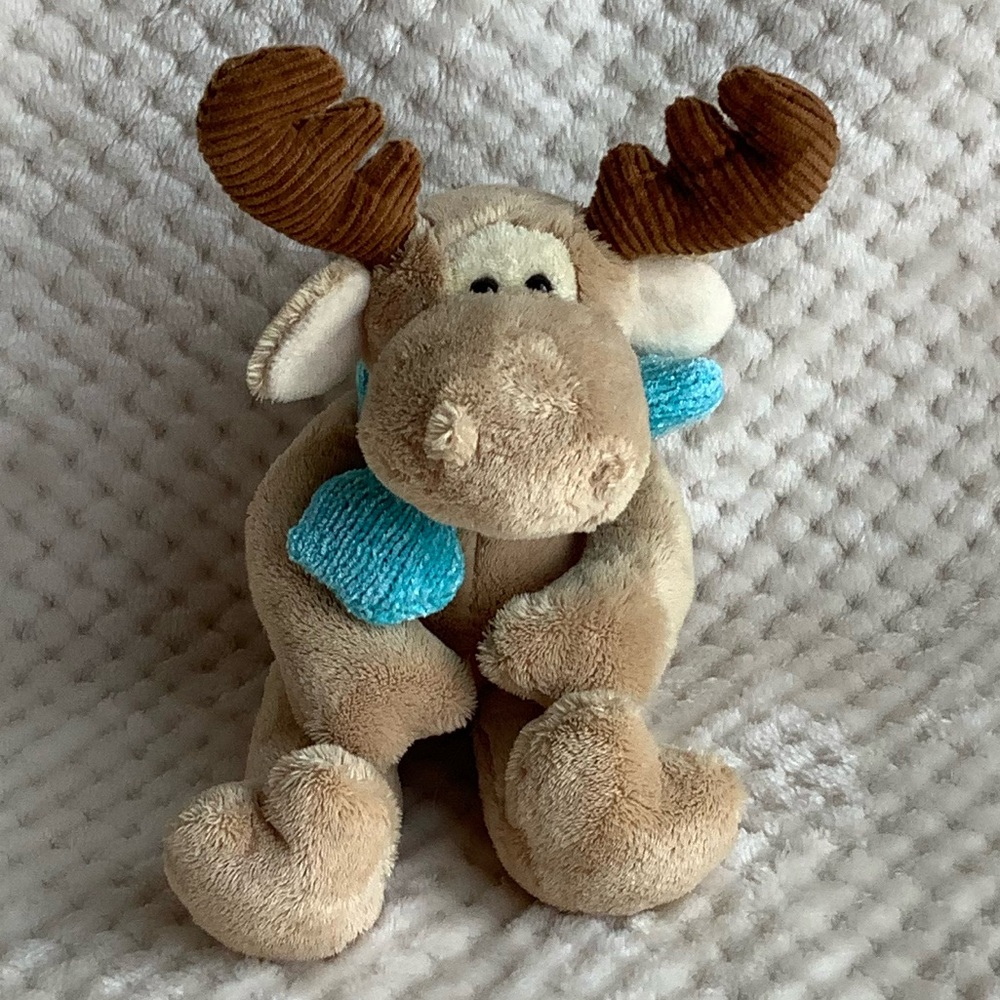 Animal Alley Plush Moose in Blue Knit Scarf Stuffed Animal Toy READ